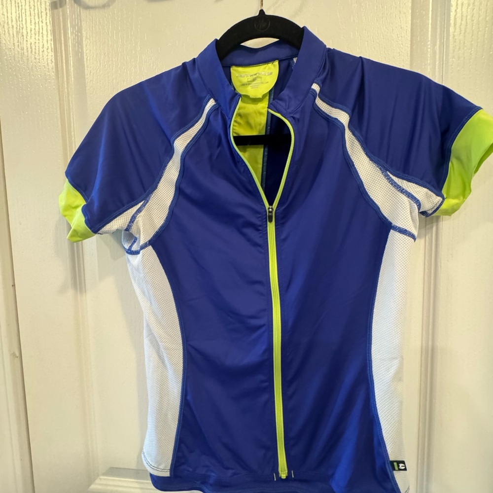 Cannondale Women's Blue and Yellow Cycling Jersey Full zip with back zip as well
